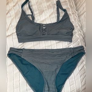 Turquoise and white striped tie back bikini